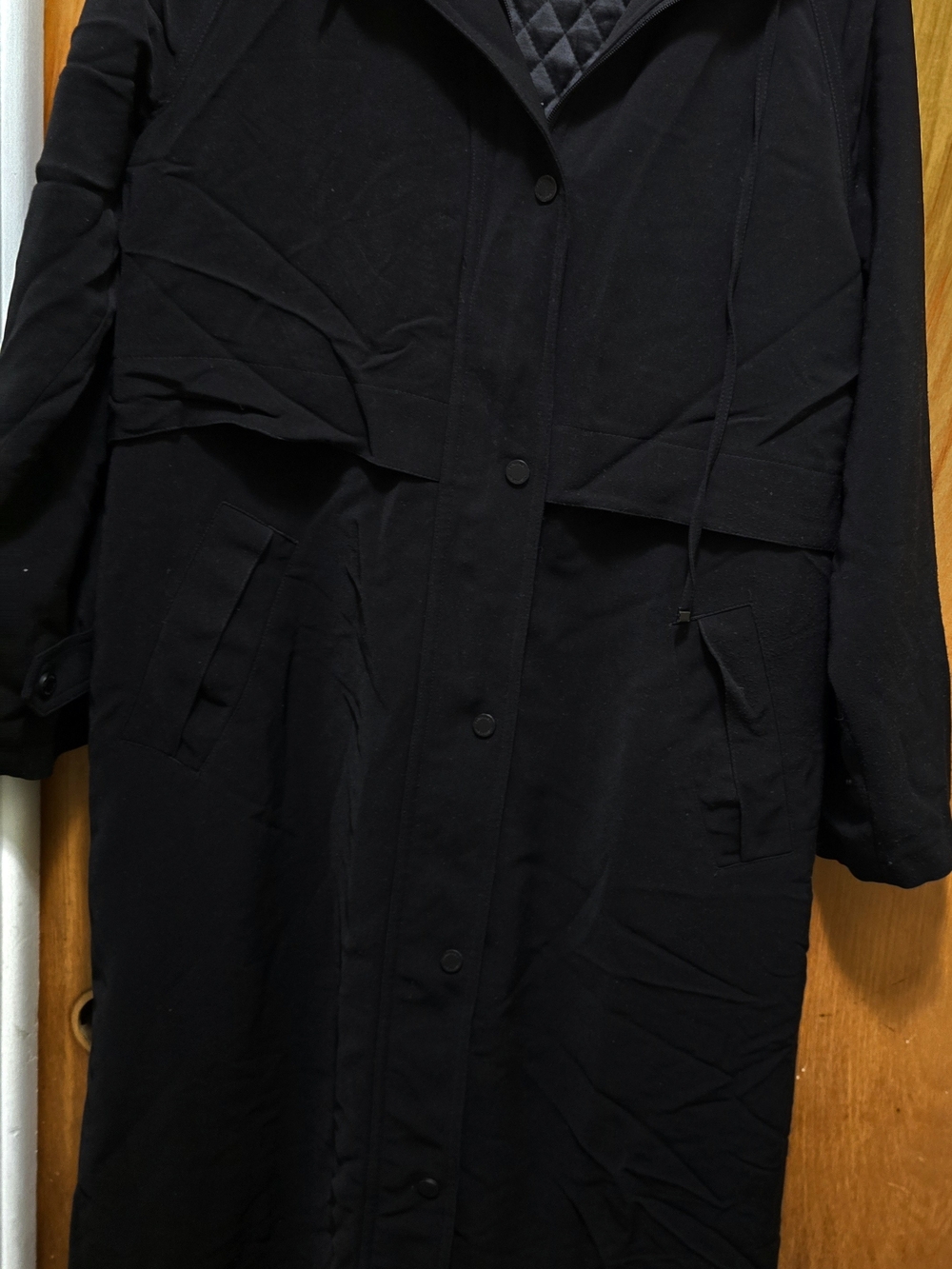 Calvin Klein Black Hooded Lined Long Parka Coat Snap Front Quilted Accent Size S